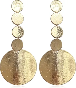 14K Gold Long Circle Geometric Drop Dangle Earrings for Women Bohemia Vintage Round Circle Disc Coin Statement Chandelier Stud Earrings for Party Prom