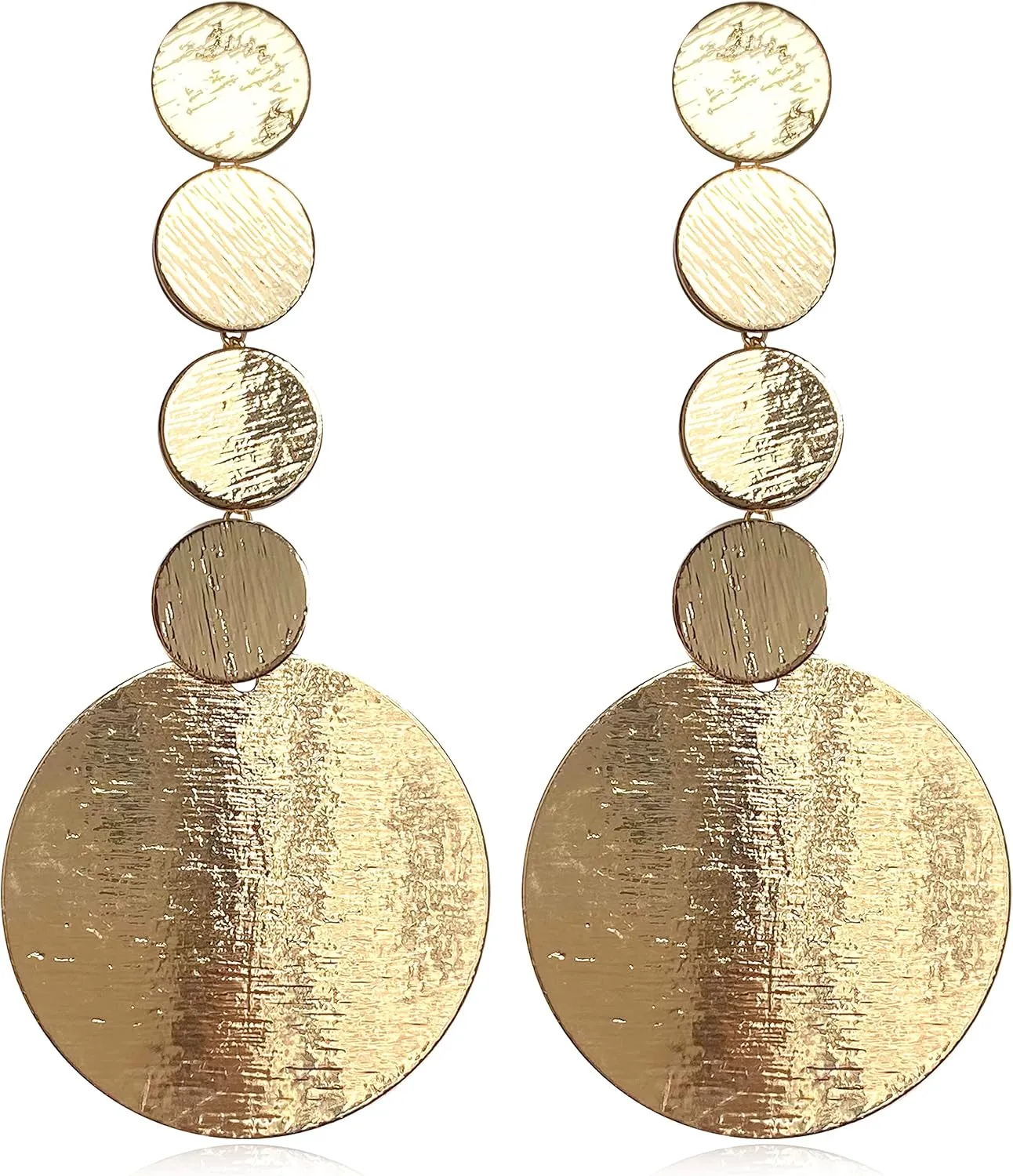 14K Gold Long Circle Geometric Drop Dangle Earrings for Women Bohemia Vintage Round Circle Disc Coin Statement Chandelier Stud Earrings for Party Prom