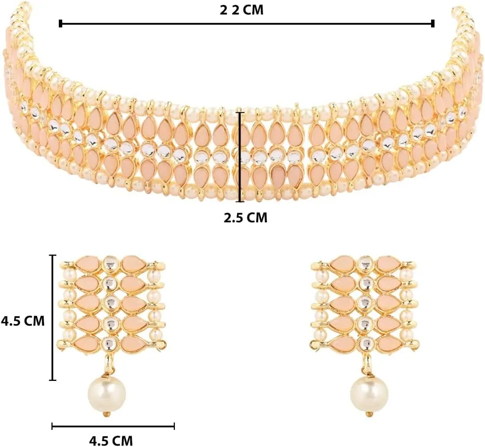 I Jewels Gold Plated Indian Wedding Bollywood Gold Pearl & Kundan Studded Choker Necklace Jewellery Set For Women (K7209)