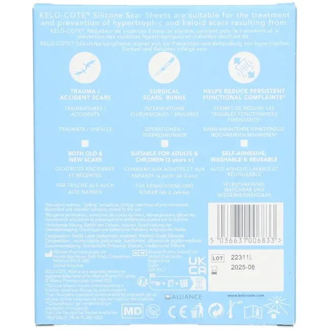 Silicone gel plaster for scar tissue, KELO-COTE silicone plasters for scars